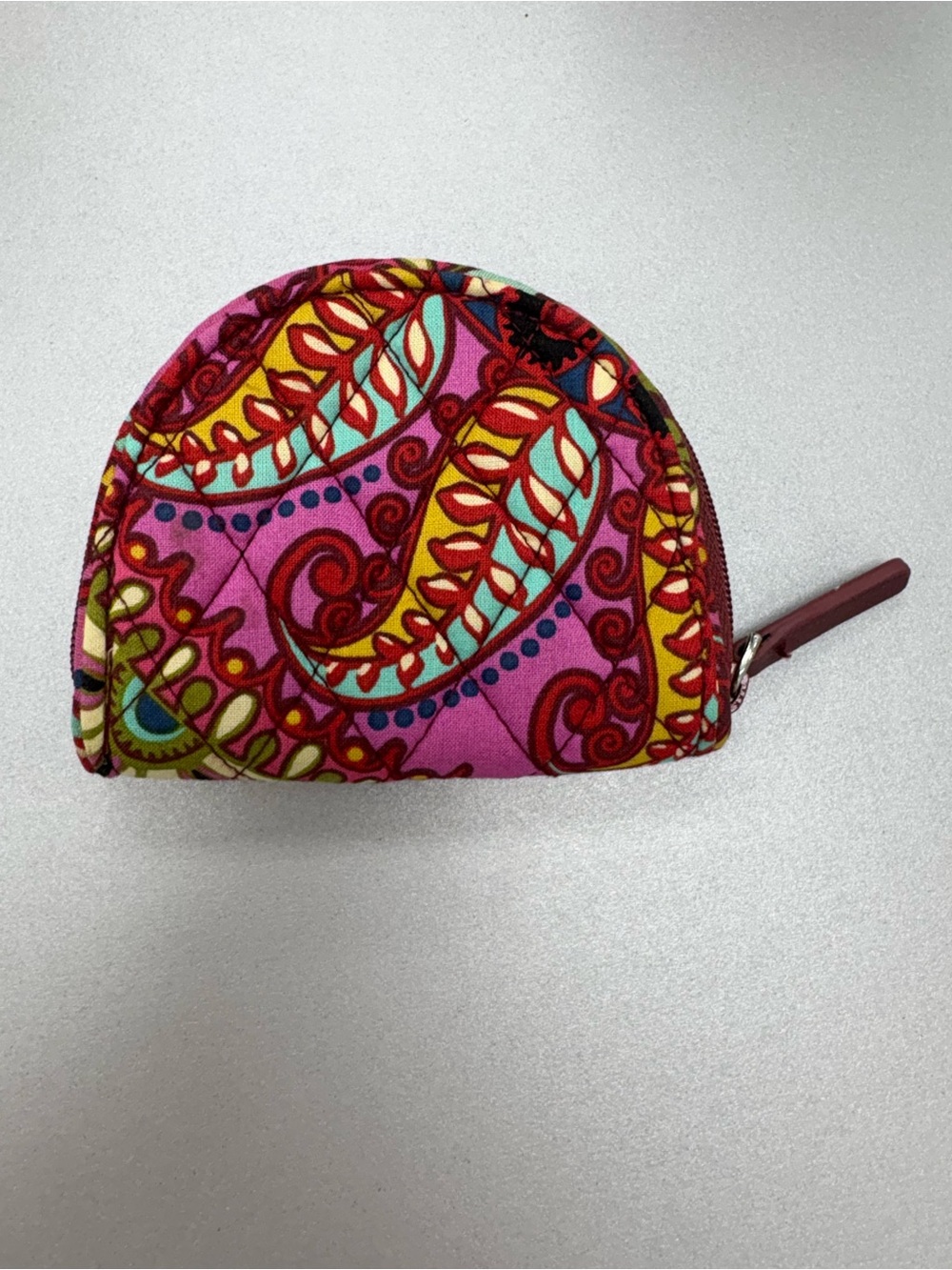 Vera Bradley Quilted Paisley Clamshell Coin Purse Zipper Pouch Pink Green Mini